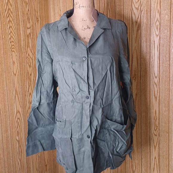 nap cupro/rayon blend long sleeve button down shirt size large - Picture 1 of 7